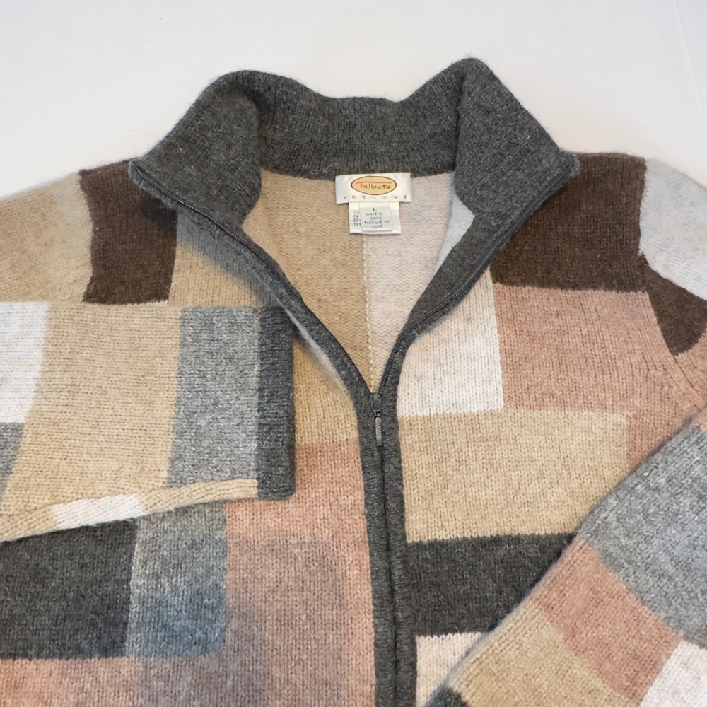 Talbots Petites 100% Wool Full Zip Patchwork Card… - image 3